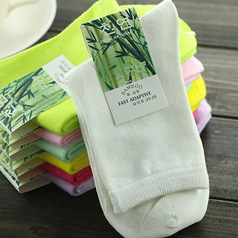 3 Pairs Woman Girl Solid Bamboo Fiber Socks Spring Autumn Soft Breathable Candy Color Polka Dots Casual Short Socks Crew Sox