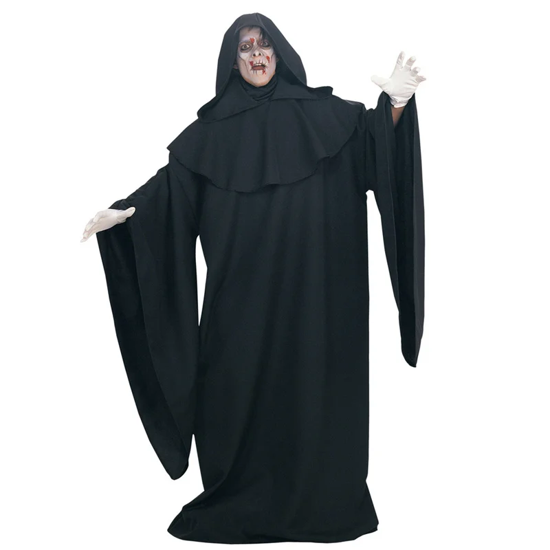 Fear Dark Demon Ghost Cosplay Costumes Adult Unisex Halloween Party Masquerade Clothes Scary Scream Wizard Cloak Robe Costume