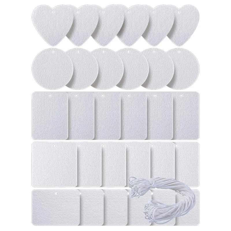 30 Pcs Sublimation Blank Air Freshener Sheets with Elastic Cord Felt Thermal Transfer Key Chain Double-Side Key Tags for