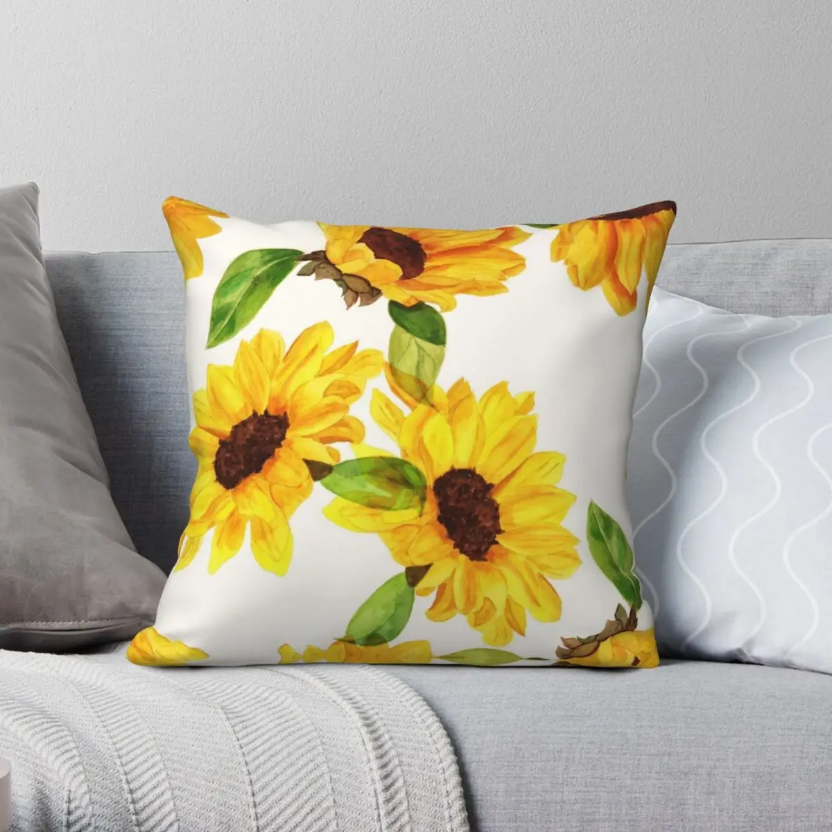 

Sunflowers Square Pillowcase Polyester Linen Velvet Pattern Zip Decor Throw Pillow Case Sofa Seater Cushion Case