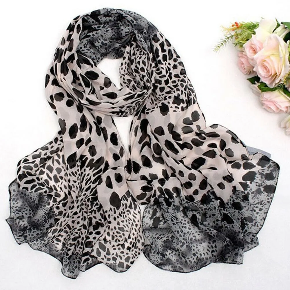 Women Leopard Print Chiffon Long Large Scarf Fashion Wraps Soft Spring Summer Lady\'s Thin Hijab Elegant Shawl