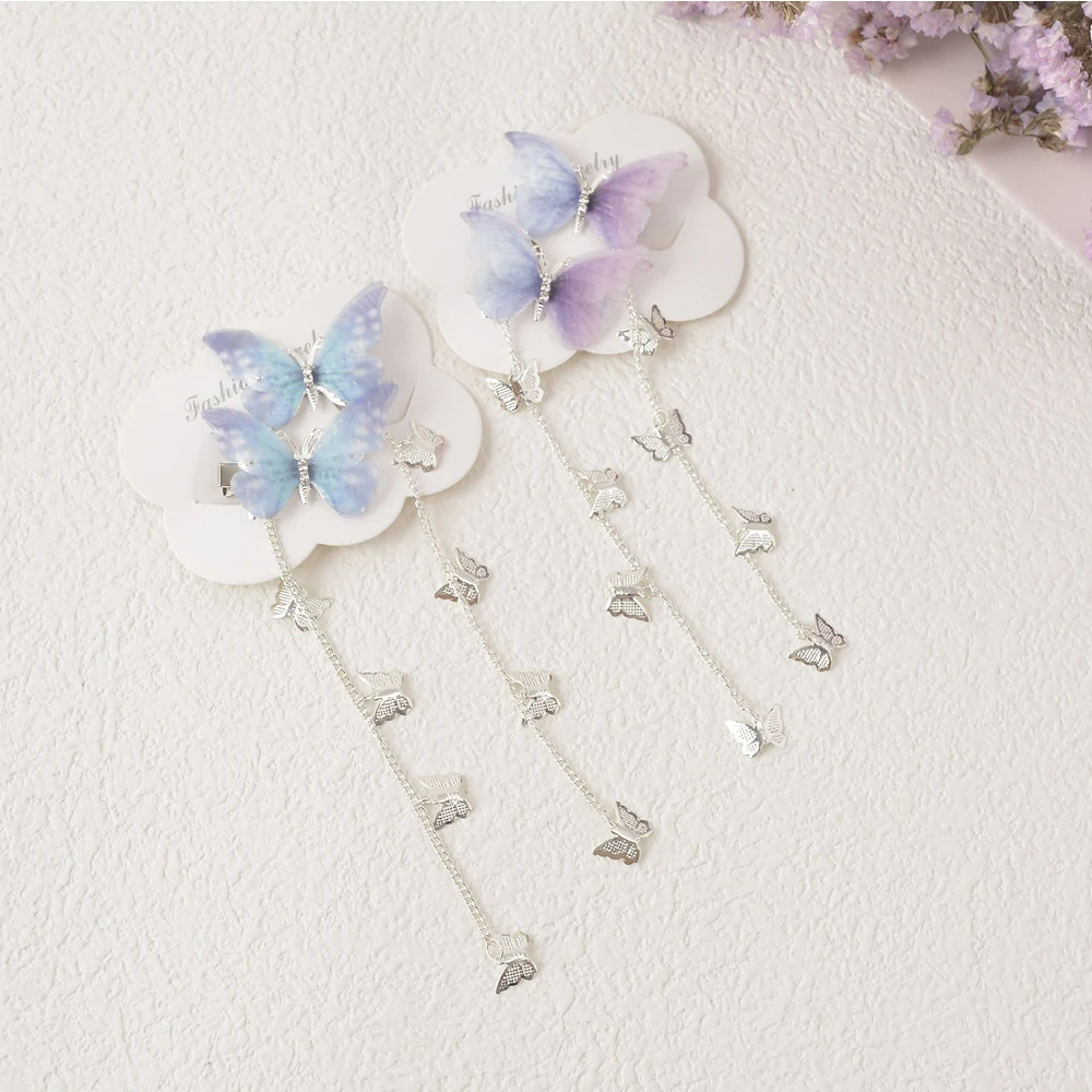 Butterfly Hairpins New Korean Yarn Elegant Metal Tassel Long Hair Clips For Women Hanfu Antique Party Hair Accessories