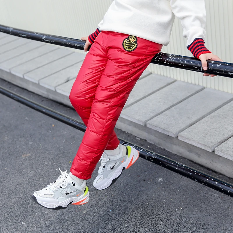 Winter Fashion Pants for Girls Pure Color Warterproof Warm Trousers Children Boys White Duck Down Pants Kids Clothes 8 To 12