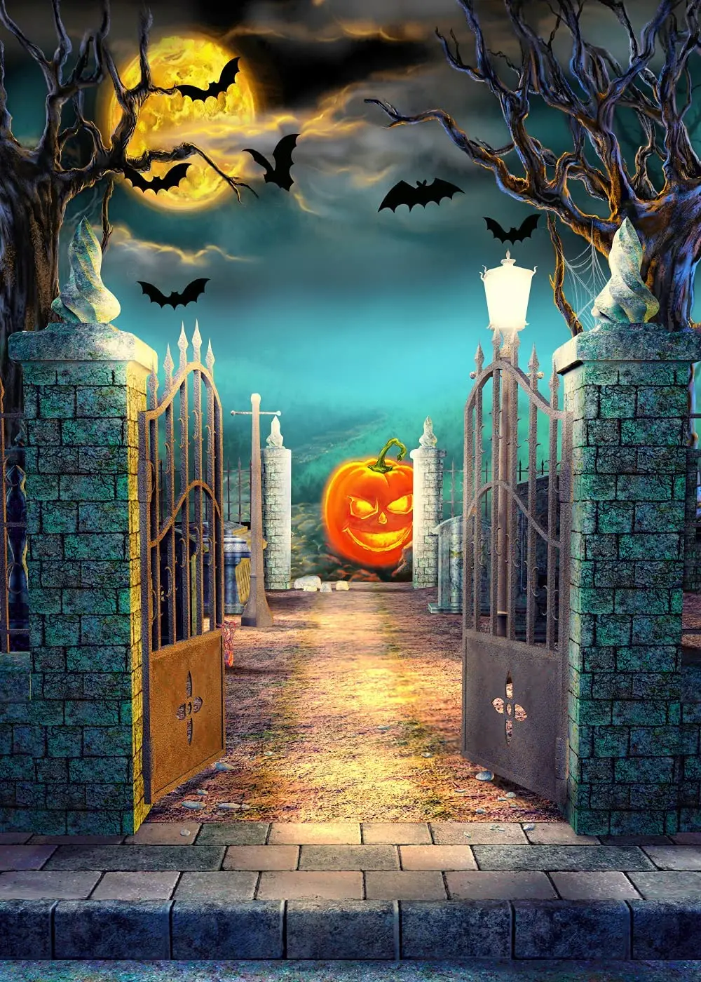 Capisco Halloween Photography Backdrop Cemetery Iron Gate Background for Party Supplies Terror Trees Pumpkin Photo Studio Props