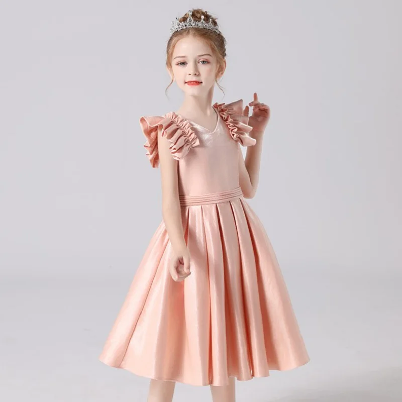 DIDEYTTAWL Short Flower Girl Dresses For Wedding Satin Sleeveless Formal Princess Dress Kids Birthday Party Pageant Gowns