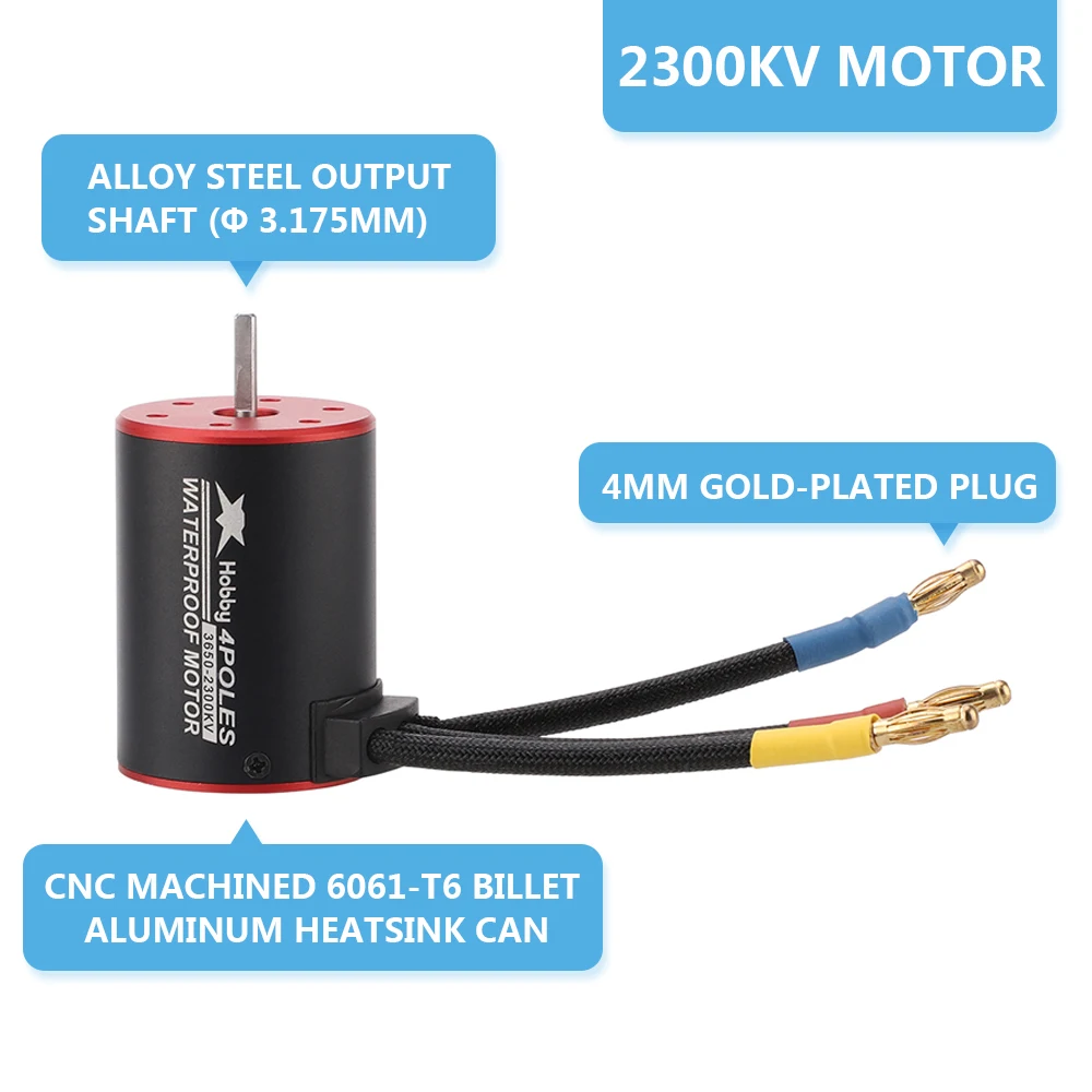 Waterproof 3650 2300KV/3100KV/3900KV4300KV/5200KV 900W 4-Pole Brushless Motor 60A/80A 2S-4S 6V/5A ESC For 1/8 1/10 RC Car Buggy