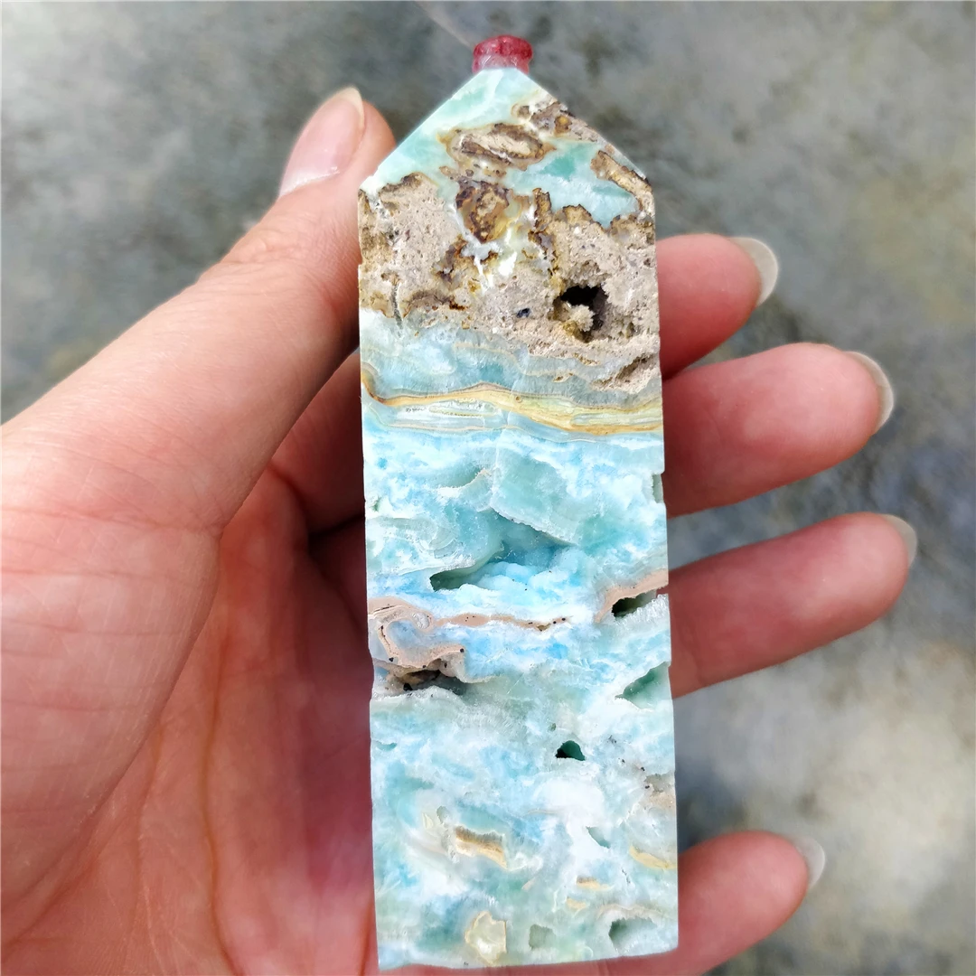 

Natural Mineral Rocks Blue Sky Caribbean Calcite Crystal Quartz Druse Hemimorphite Point Cute Tower Home Office Spiritual Stones