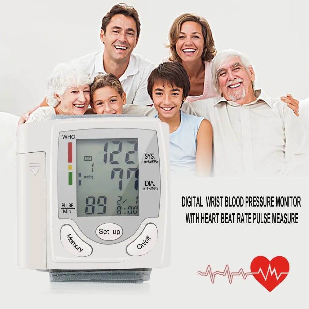 Arm Automatic Digital LCD Display Wrist Blood Pressure Monitor Device Heart Beat Rate Pulse Meter Measure Tonometer And Oximeter