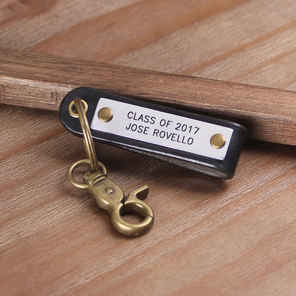 Personalized Leather Keychain - Handmade Compass Keyring - Men's Gift