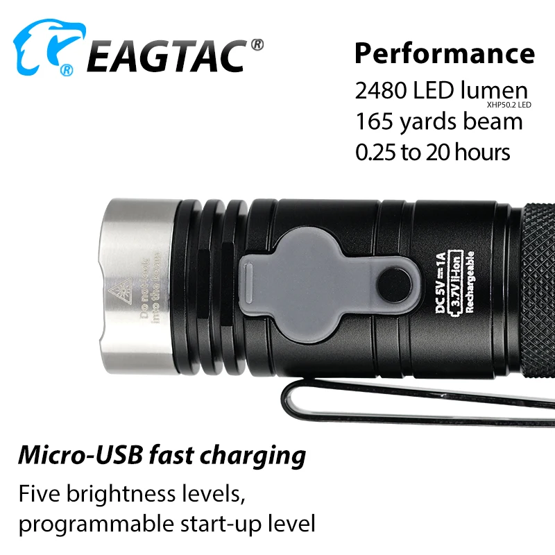 EAGTAC DX3B MINI PRO XHP50.2 2480 Lumen Rechargeable LED Flashlight Programmable Output EDC Torch Super Powerful 18350 Battery