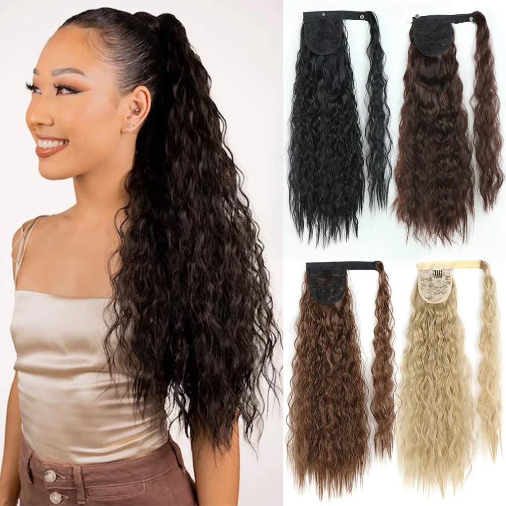 

Corn Wavy Synthetic Hairpiece With Ponytail Women's Daily Wear is Extra Long 32Inch Hair Pony Tail Blonde Fack Hair