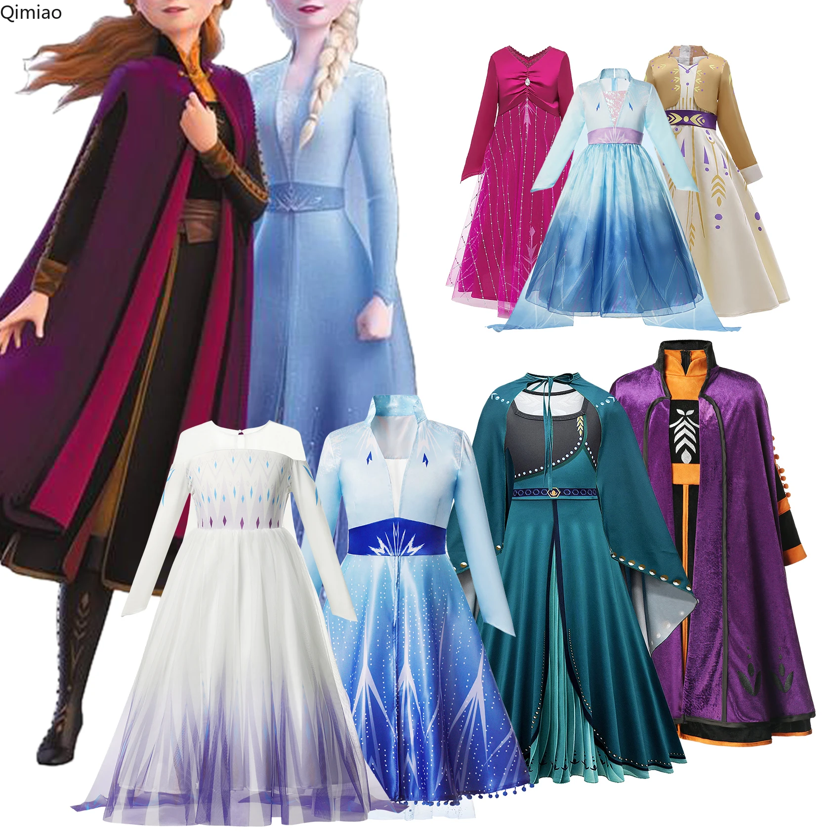 Elsa Anna 2 Dress Girls Princess Carnival Party Halloween Cosplay Costume Snow Queen Vestido Children Clothing For 2-12 Years