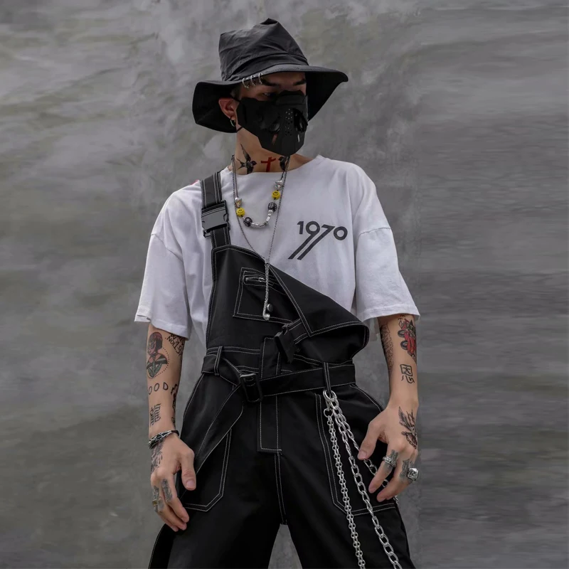 2021 Men Solid Color Bib Pants High Quality Denim Jeans Suspenders Overalls Straight Skinny Street Punk Workout Jumpsuits Pants