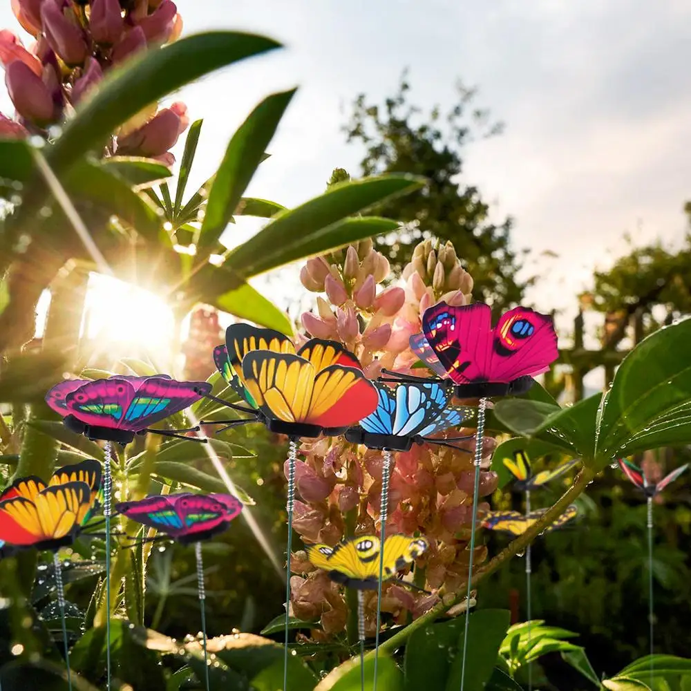 50Pcs Bunch Butterflies Garden Yard Planter Colorful Whimsical Butterfly Stakes Decoracion Outdoor Decor Flower Pots Decoration