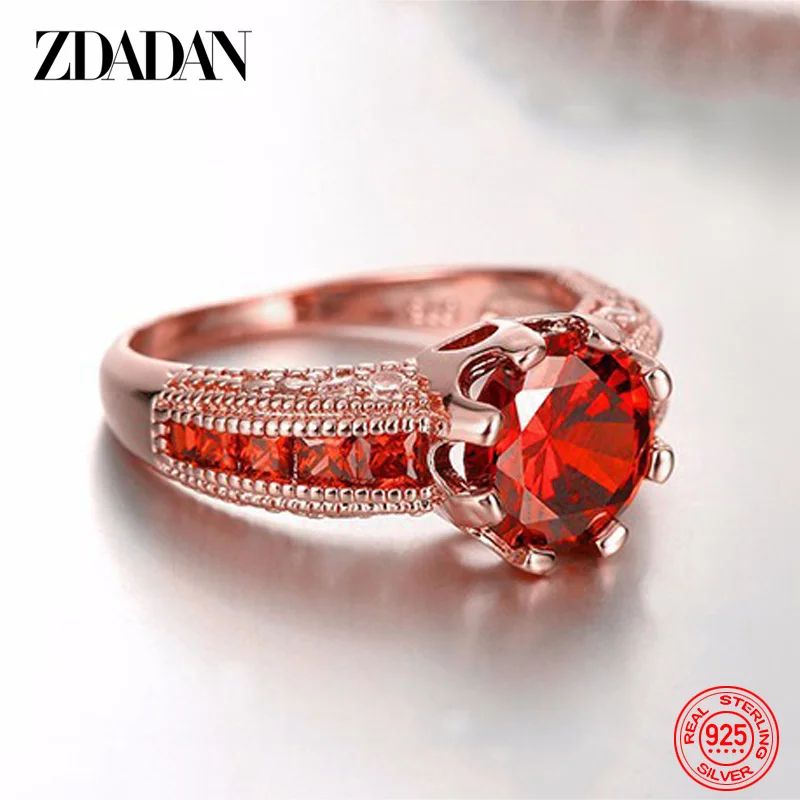 

ZDADAN New Arrival 925 Sterling Silver Charm Ruby CZ Ring For Women Fashion Wedding Jewelry Gift