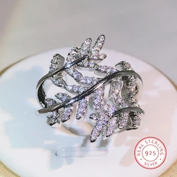 925 Sterling Silver Three Leaf Zircon Ring Intertwined Surround Jewelry Suitable For Birthday Gifts For Women's Parties