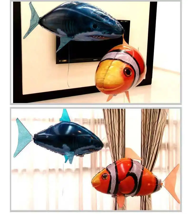 Remote Control Flying Clownfish Shark Toys RC Shark Air Swimming Fish Infrared Air Balloons Toy Gifts Party Decoration color box