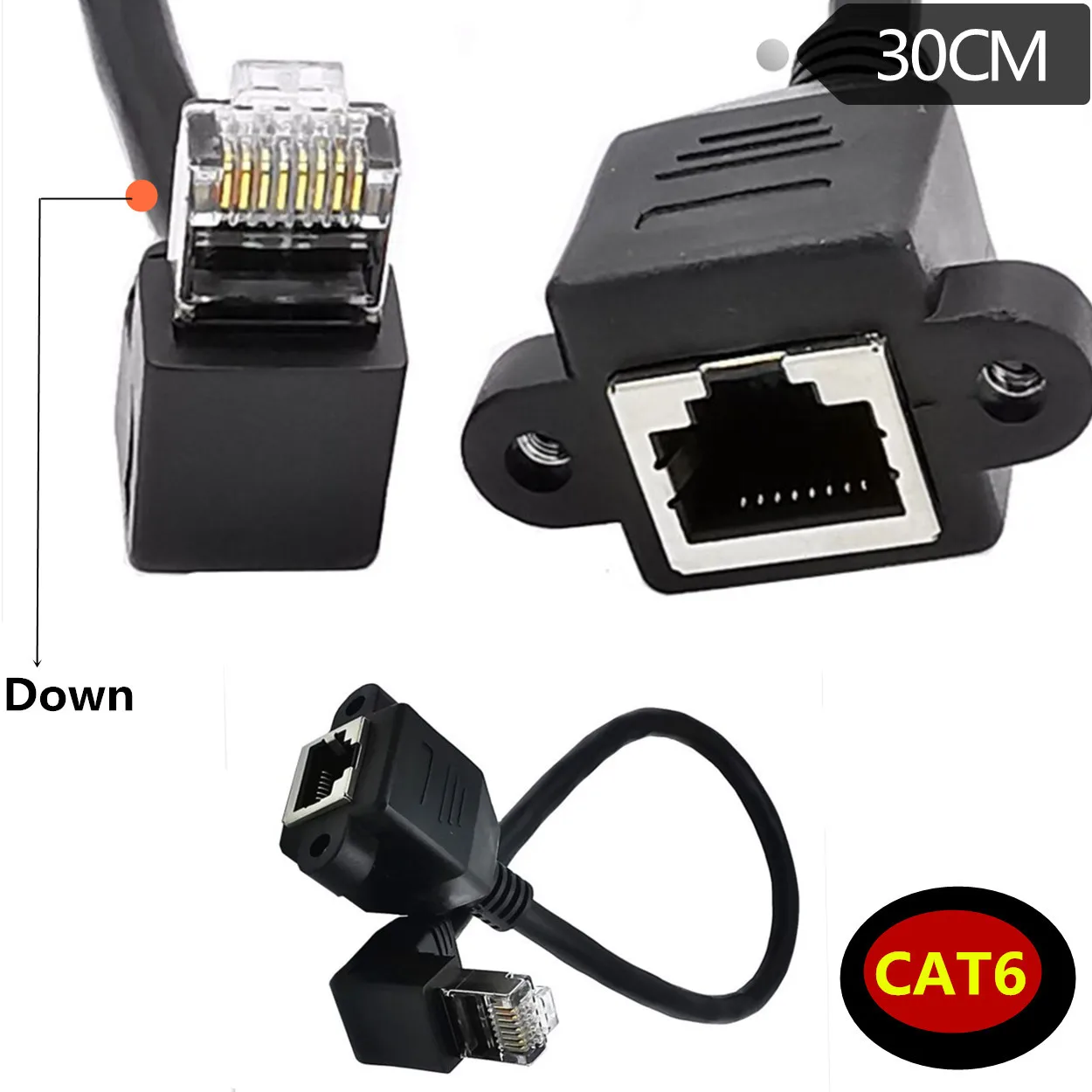 8Pin RJ45 كابل ذكر إلى أنثى برغي لوحة جبل شبكة إيثرنت محلية 8 دبوس 90 درجة زاوية الحق تمديد كابل 0.3 متر 0.6 متر