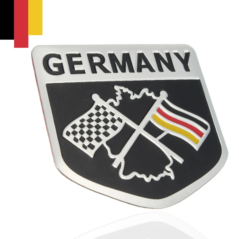 1pcs 3D Aluminium Racing Car German Flag Emblem Grille Badge Decal Sticker 2''x2'' For Benz BMW VW Universal