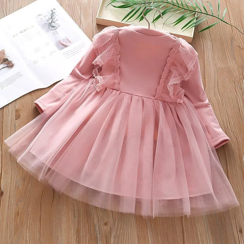 Robe de printemps et d'automne pour filles, vêtements pour enfants, couleur unie, à manches longues, nouvelle collection