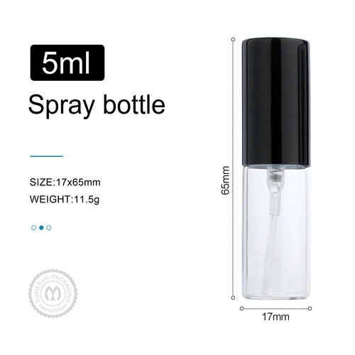 Imagen 2 del producto Botella de Perfume con espray de 5ml, estuche de cosméticos vacío portátil, Mini botella de muestra de regalo de viaje, contenedor de maquillaje, 100 Uds./lote
