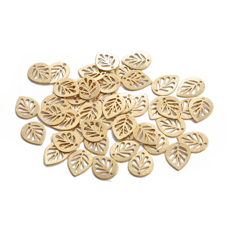 50pcs/lot Textured Brass Charms 11x14mm Mini Leaf Charms For DIY Earrings Jewelry Making Supplies