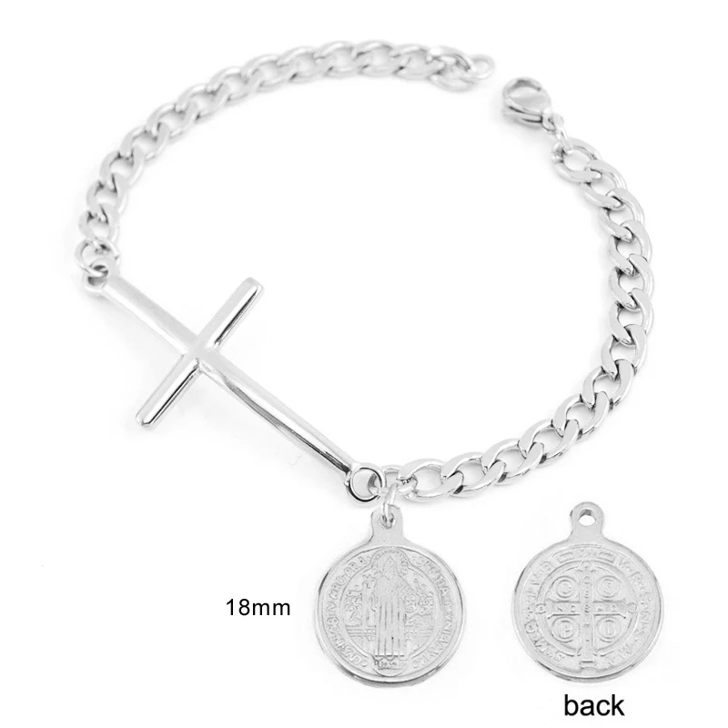 Stainless Steel Saint San Benito Virgin Mary Pendant Cuban Chain Corss Connecter Bracelet for Women