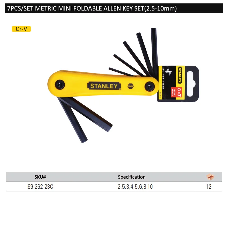 Stanley 1 set durable portable fold-up keys flat/torx hexagon wrench spanner bike bicycle folding allen key set inch metric