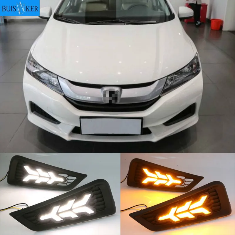 

1 Set DRL Daytime Running Lights Daylight 12V ABS Fog Lamp Cover With Turn Yellow Signal Light For Honda City 2015 2016