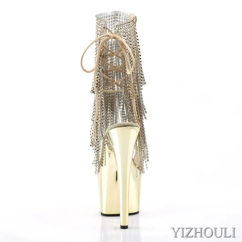 Party runway shoes, 6-inch rhinestone vamp boots, 15cm, electroplated stiletto heels, sexy Princess pole dancing shoes