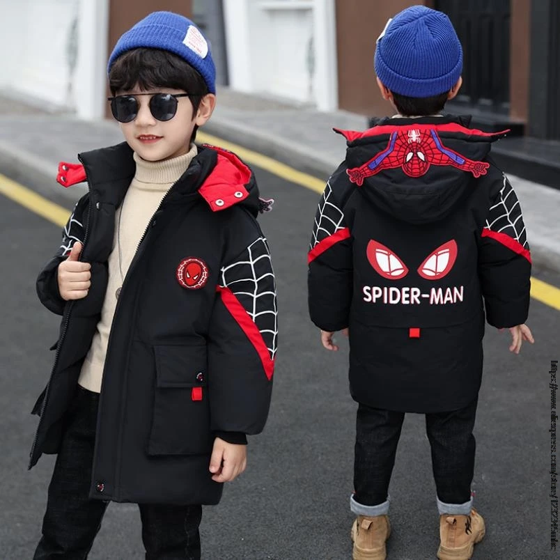 Disney SpiderMan Boys Padded Clothes Fashion Children Boy Long Padded Winter Coats Cotton Clothes Handsome Boys Winter Outerwear