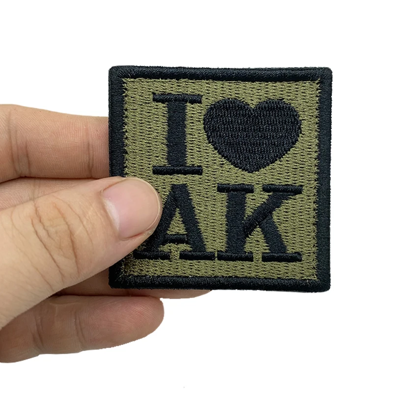 I love AK innovation Patches high quality Embroidered Creativity Badge Hook Loop Armband 3D Stick on Jacket Backpack Stickers