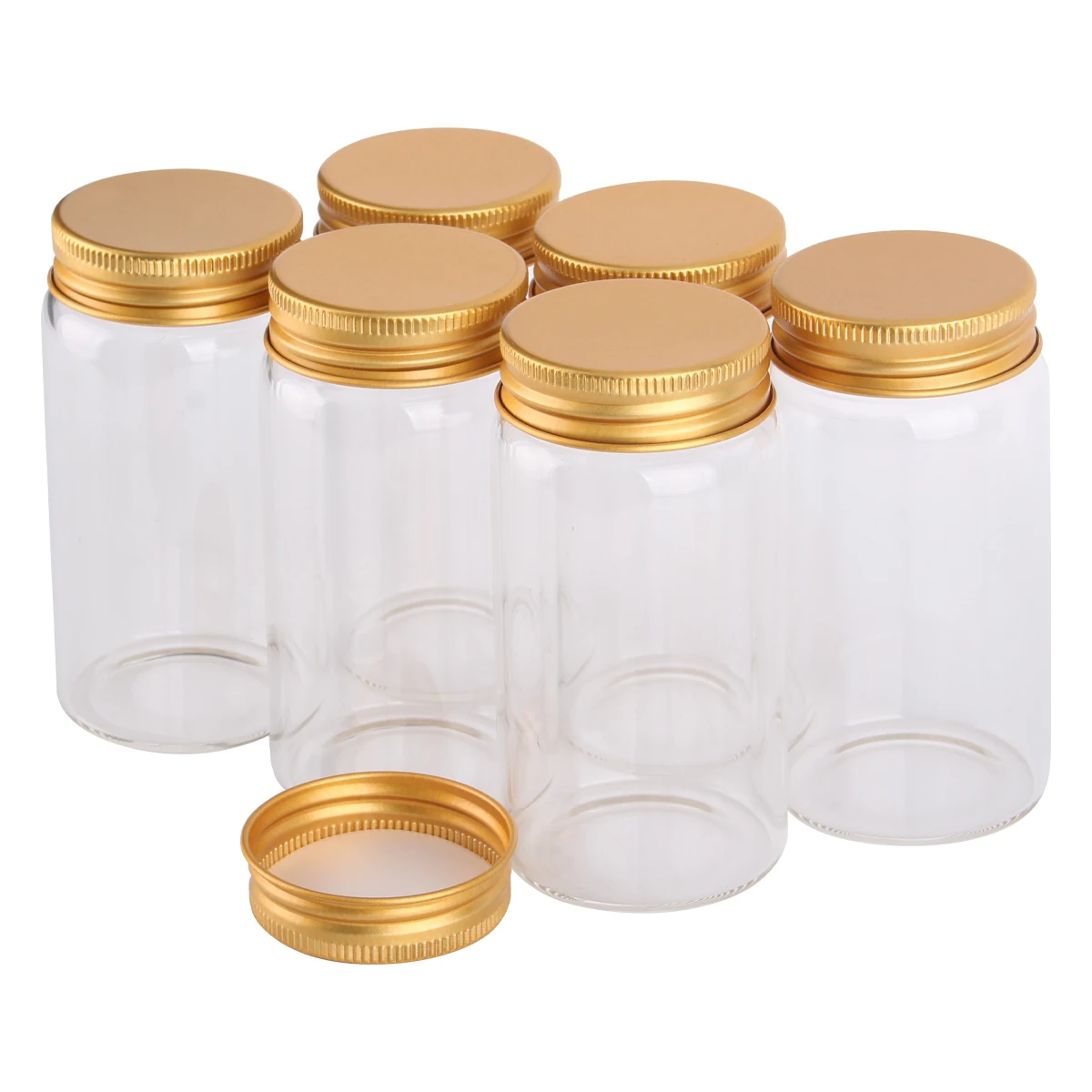 6pcs 120ml 47*90mm Glass Bottles With Golden Aluminum Caps Pill Container Empty Glass Vessels For Art DIY Crafts