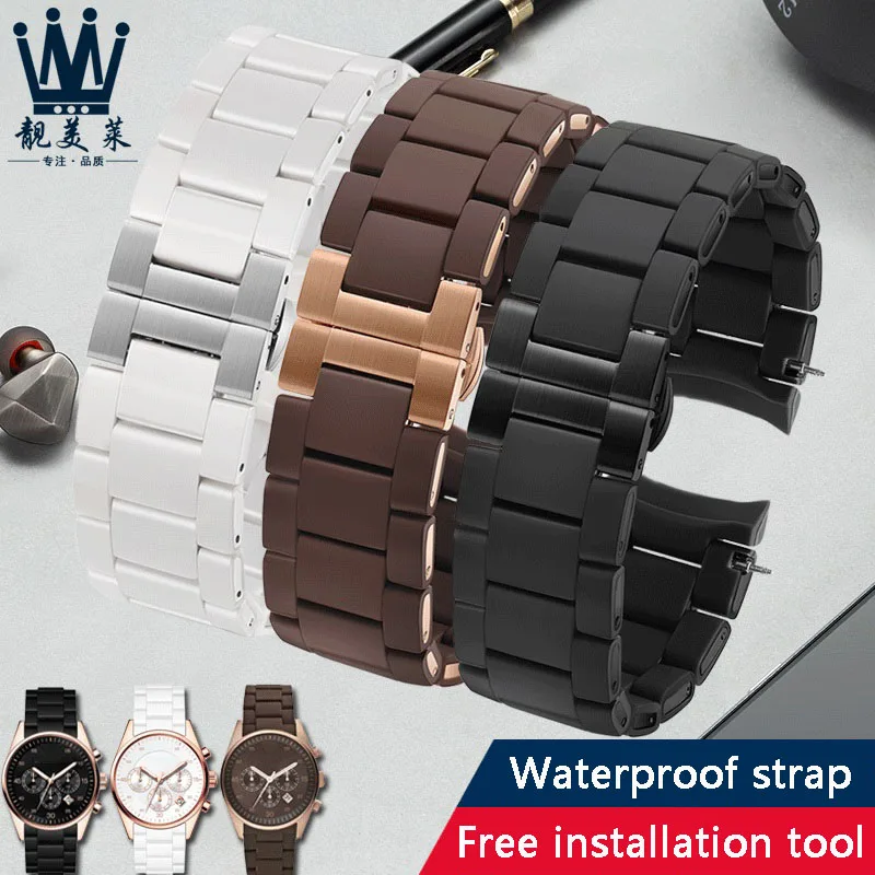 For Armani AR5890 /5891/5906 /5905 Watchband wrist men women silicone stainless steel strap 20mm 23mm Black brown white bracelet