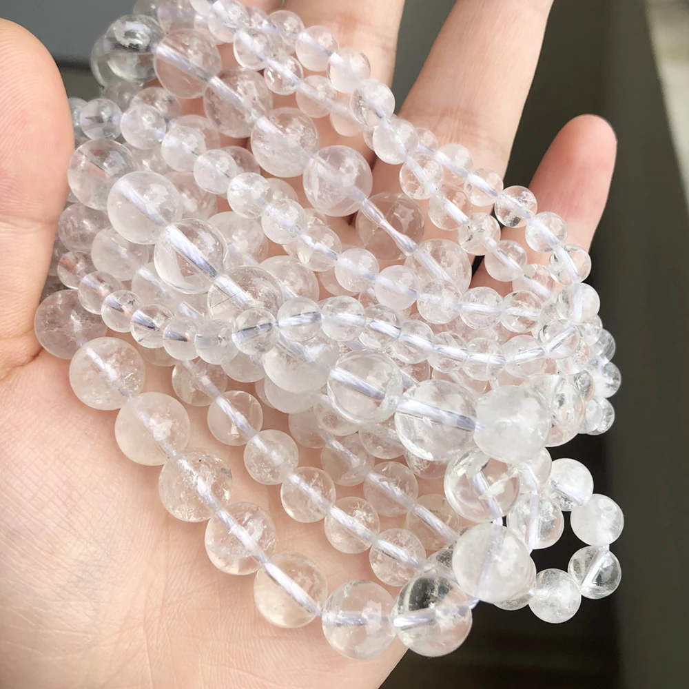 Natural white crystal quartz 2mm 3mm 4mm 6mm 8mm 10mm 12mm smooth round beads stone for jewelry making design DIY bracelet