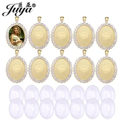 40PCS Rhinestone Oval Pendant Cabochon Base 22x30mm Cameo Alloy Tray For Necklaces Keychains DIY Jewelry Making Findings Crafts