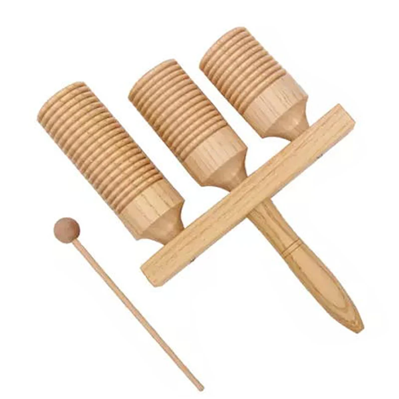 Freeship Fine 1pc children kids Wooden three tone H M L AGOGO beater guiro scraper percussion musical educational instrument toy