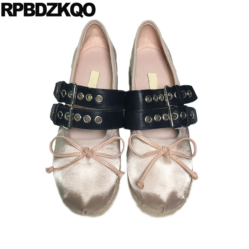 Girls Hemp Muffin Designer Shoes Women Luxury 2021 Elevator Ballerina Platform Bow Espadrilles Mary Jane Creepers Ballet Satin