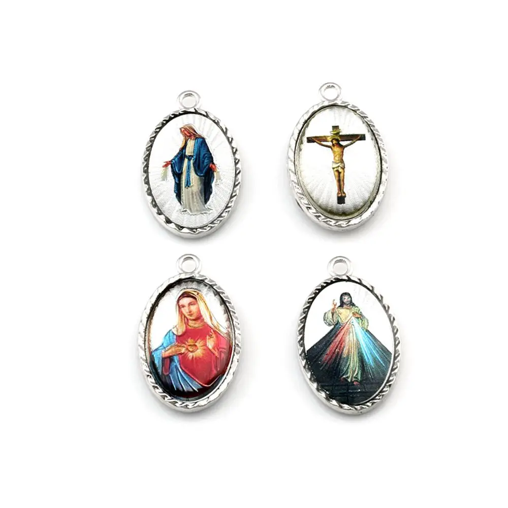 50Pcs Oval Double Sided Jesus Christ Icon Charm Pendants For Jewelry Making Findings 17.5x28.8mm