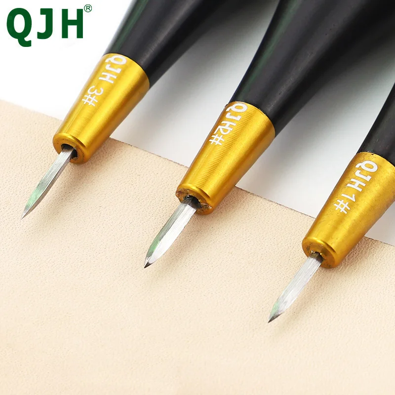 QJH Leather Stitching Awl Diamond Shape Ebony Blackwood & Brass Craft Tool Hand Sewing Awl DIY Stitcher Taper 3mm 4mm 5- 6mmSize