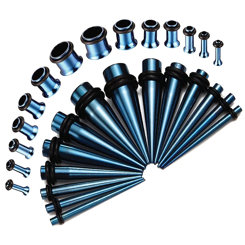 36 Stks/partij 14G-00G Roestvrijstalen Oormeters Strekset Taps Toelopende Pluggen Oogjes Oor Taps Toeloop En Pluggen Expander Set Body Piercing