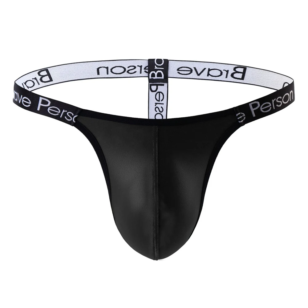 BRAVE PERSON Sexy Mens Thongs Imitation Leather Underwear Briefs Bikini G-string Thong Gay Underwear T-back Panties for Men