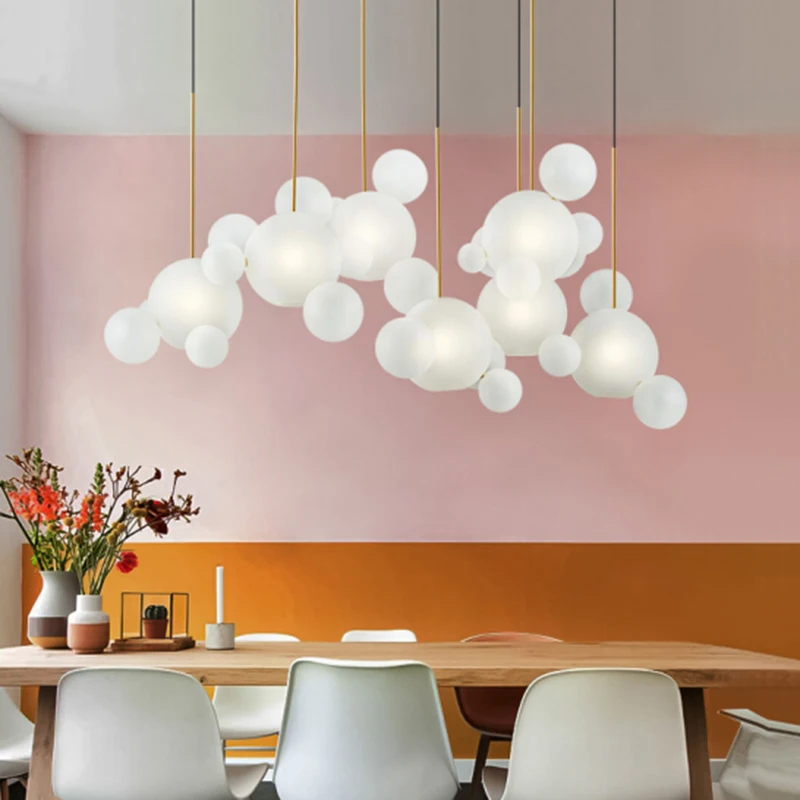 Nordic Glass Bubble Ball Led Chandelier For Kitchen Dining Room  Living Room Bar White Glass Lampshade Pendant Lamp Light