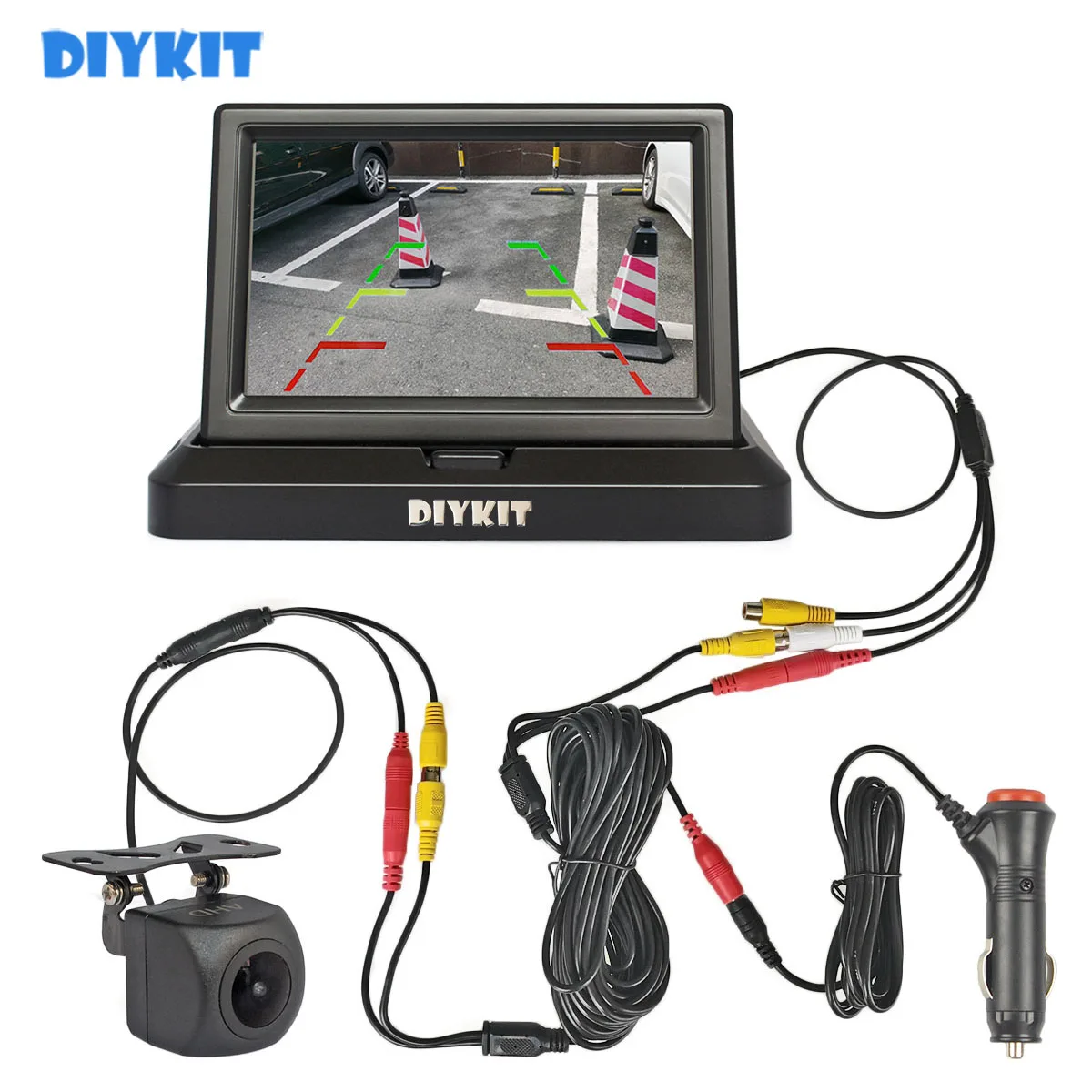 

DIYKIT 5inch 1024x600 Foldabel IPS AHD Car Monitor 1280x720P HD 170 Degree Starlight Night Vision Backup Camera Vehicle Reverse