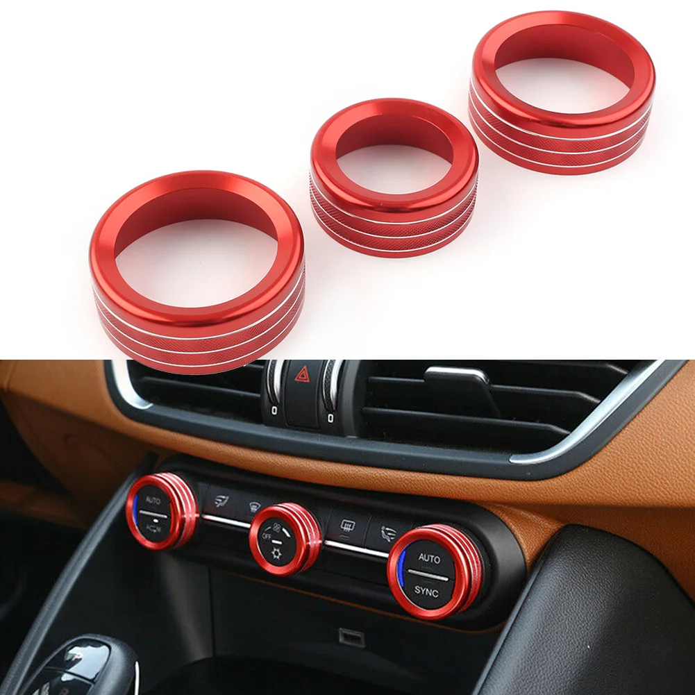 For Alfa Romeo Giulia Stelvio 2017-2020 Red Car Interior Central Control Air Condition Switch Knob Ring AC Cover Trim 3Pcs