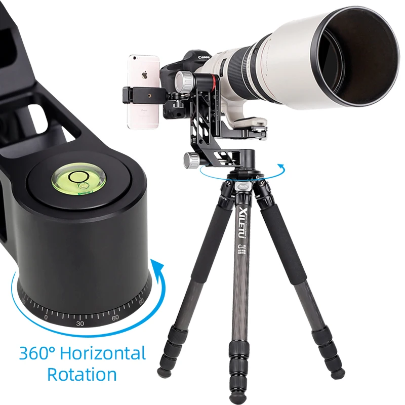 XILETU XGH-3 360 Degree Panoramic Gimbal Tripod Head 1/4 3/8 Inch Screw with Quick Release Plate for DSLR Camera Telephoto Lens