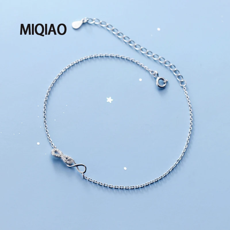 MIQIAO 925 Sterling Silver Simple Anklet Rose Gold Color Thin Bracelet On The Leg Chain Exquisite Diamond Zircon Foot Ornament