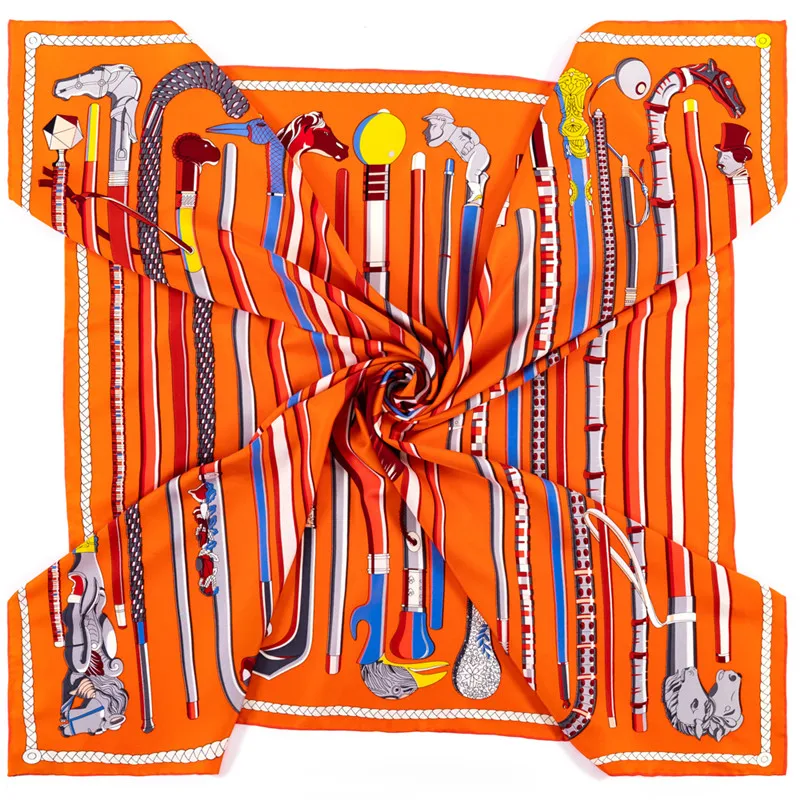 POBING Manueller handgerollter Twill-Seidenschal für Damen, Streitendruck, quadratische Schals, Echarpes, Foulards, Femme, Wickeltuch, Bandana, kleiner Hijab, 90 cm – Detail 3
