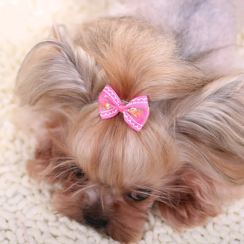 New Hairpin for Dogs Kitten Puppy Cute Cotton Bow Flower Barrette for Chihuahua Yorks Teddy Hiromi Hair Clips Pet Supplies