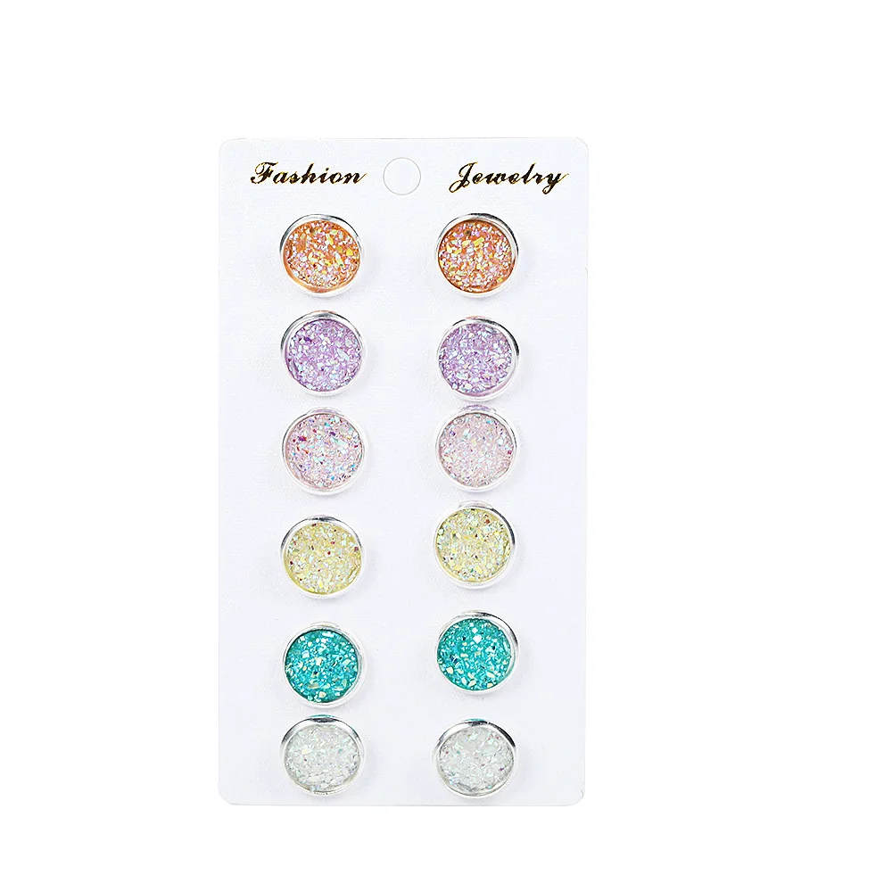 Fashionable Colorful Round Earrings Set In One Card 6 Pairs Set Candy Color Women's Earrings Color Earrings Set Combination